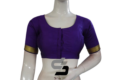 Purple Color Semi Silk Readymade Saree Blouse With Border Sleeves - D3blouses