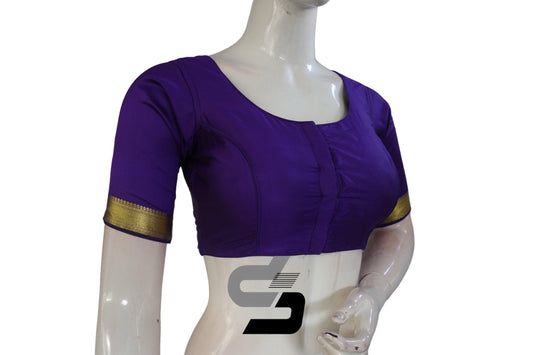 Purple Color Semi Silk Readymade Saree Blouse With Border Sleeves - D3blouses
