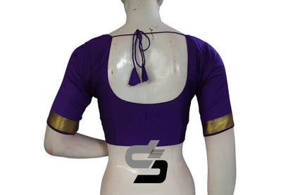 Purple Color Semi Silk Readymade Saree Blouse With Border Sleeves - D3blouses