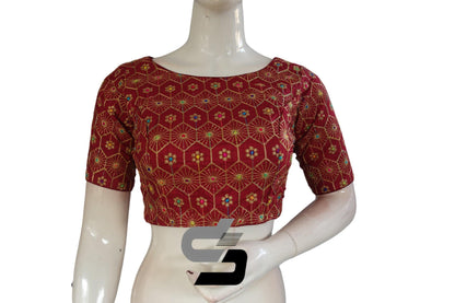 Maroon Color Boat Neck Embroidery Designer Party Wear Readymade Blouse - D3blouses