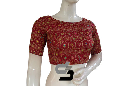 Maroon Color Boat Neck Embroidery Designer Party Wear Readymade Blouse - D3blouses