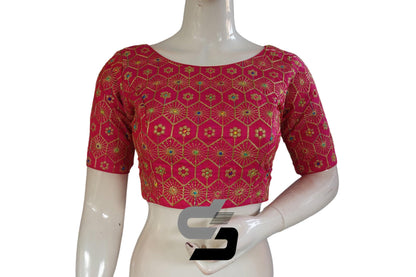 Pink Color Boat Neck Embroidery Designer Party Wear Readymade Blouse - D3blouses