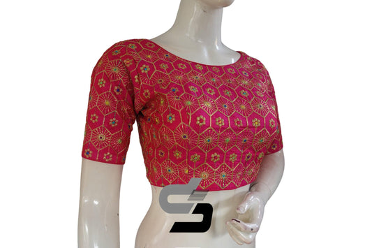 Pink Color Boat Neck Embroidery Designer Party Wear Readymade Blouse - D3blouses