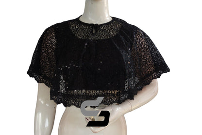 Black Color High quality Netted Poncho Readymade Blouse - D3blouses