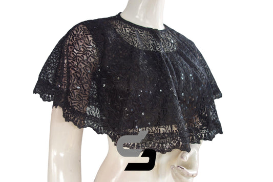 Black Color High quality Netted Poncho Readymade Blouse - D3blouses