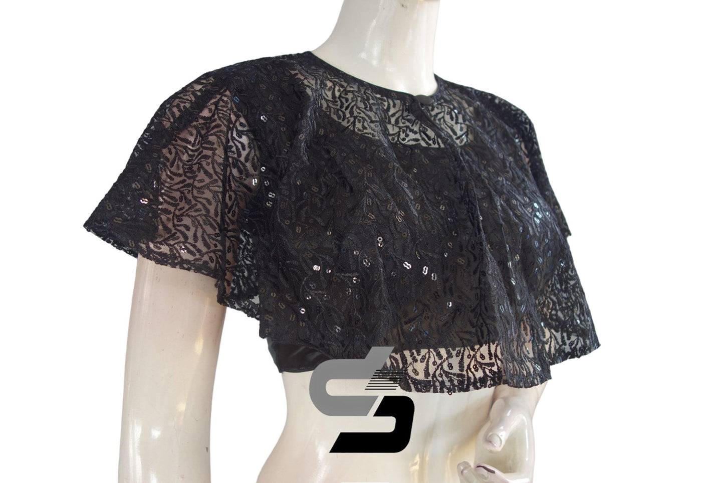 Black Color High quality Netted Poncho Readymade Blouse - D3blouses