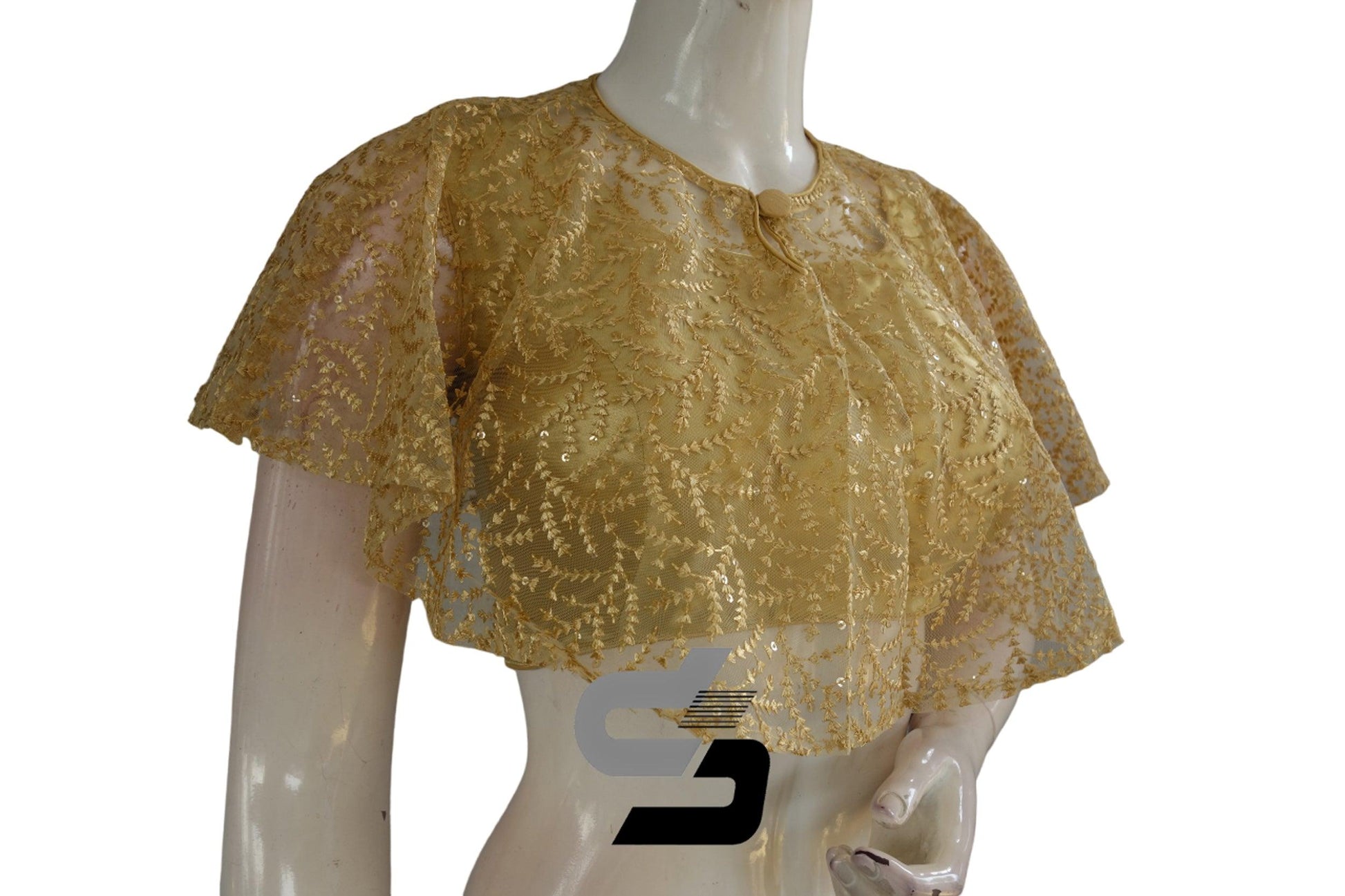 Gold Color High quality Netted Poncho Readymade Blouse - D3blouses