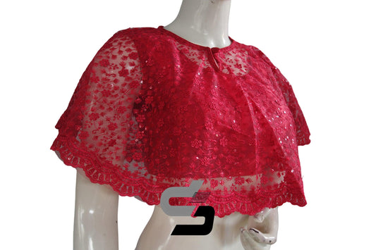 Pink Color High quality Netted Poncho Readymade Blouse - D3blouses