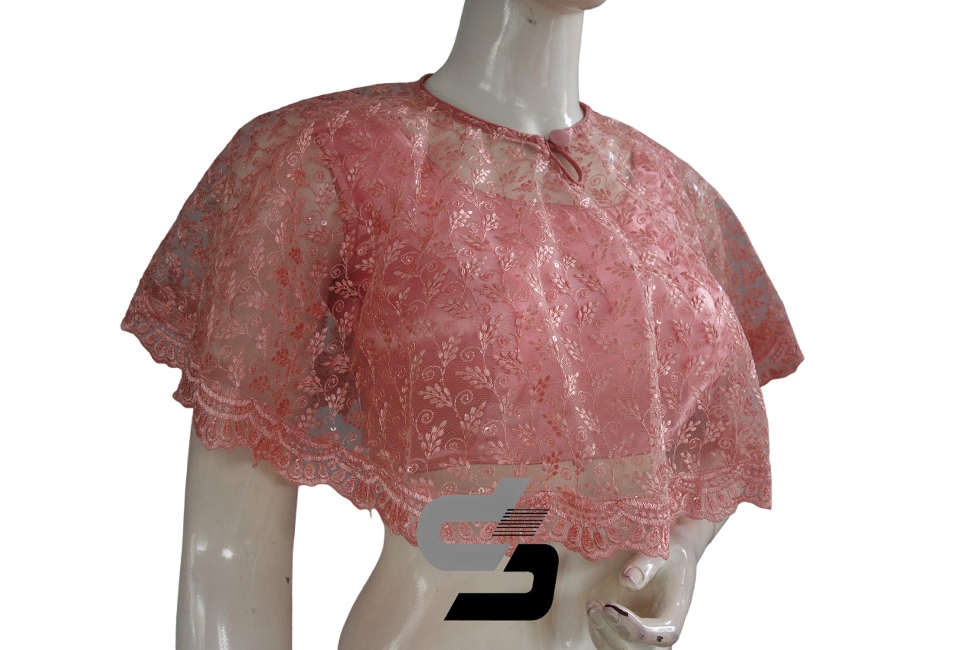 Baby Pink Color High quality Netted Poncho Readymade Blouse - D3blouses