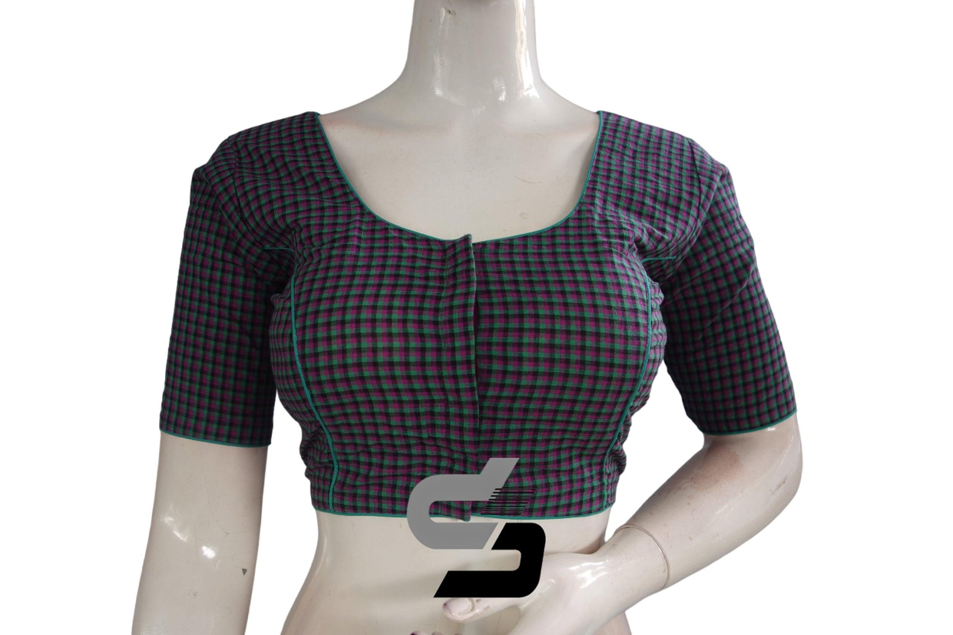 Cotton Checks Readymade saree blouse , Indian Cotton Readymade blouse - D3blouses