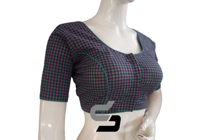 Cotton Checks Readymade saree blouse , Indian Cotton Readymade blouse - D3blouses