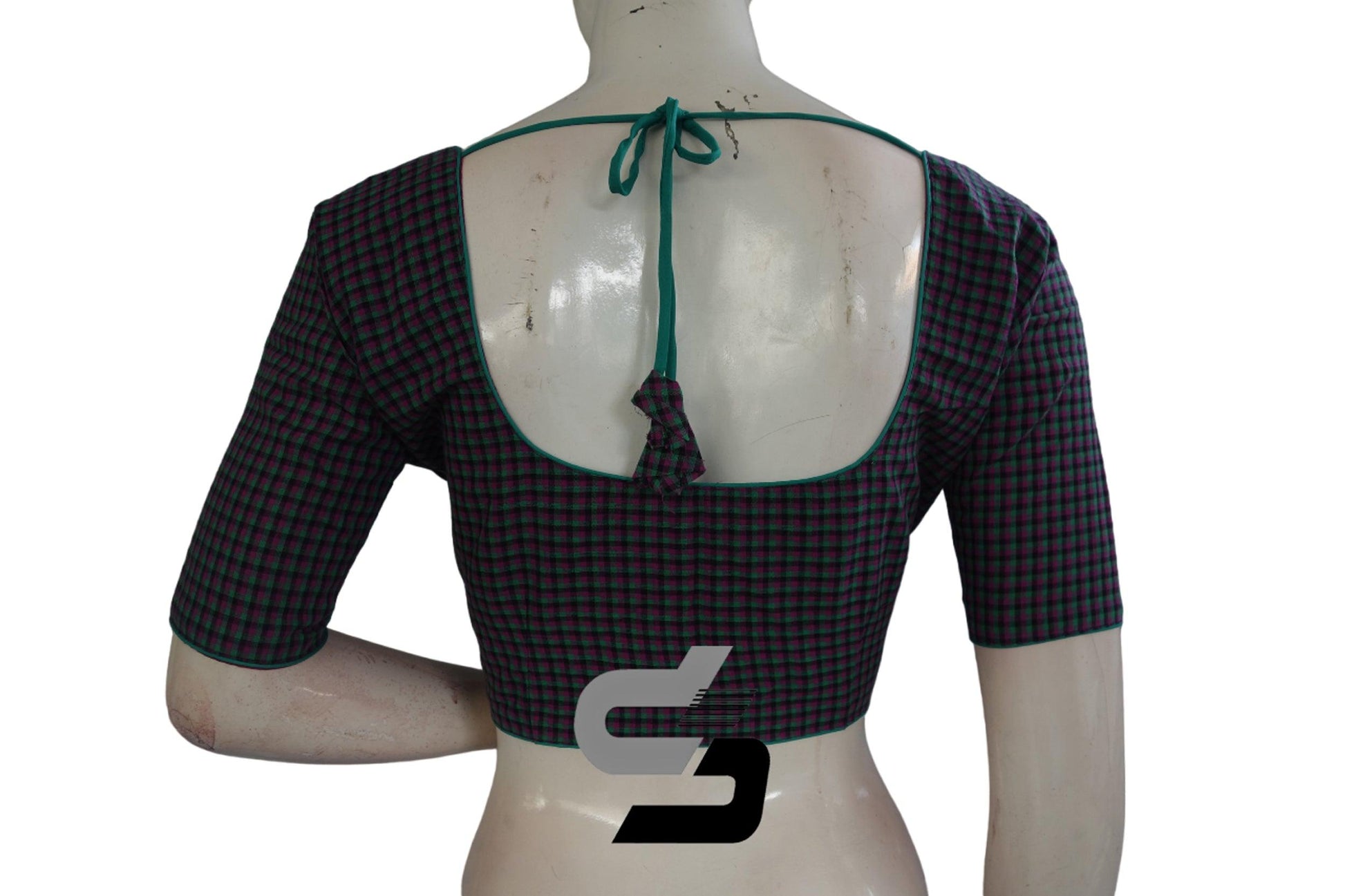 Cotton Checks Readymade saree blouse , Indian Cotton Readymade blouse - D3blouses