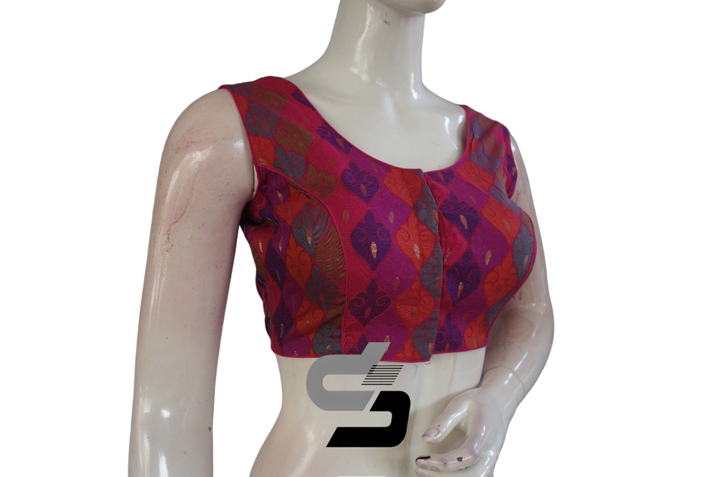 Multi Color Sleeveless Chanderi Silk Readymade Blouse