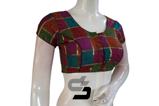 Multi Color Sleeveless Chanderi Silk Readymade Blouse - D3blouses
