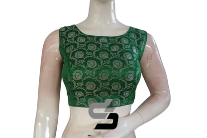 Green Color Brocade silk Readymade saree blouse, Silver Mixed Readymade Blouse - D3blouses