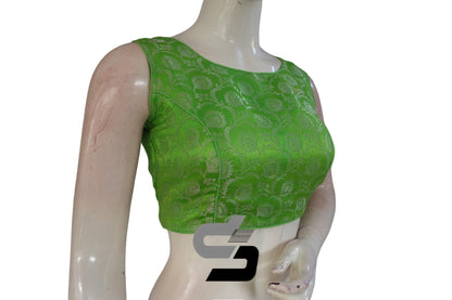 Green Color Brocade silk Readymade saree blouse, Silver Mixed Readymade Blouse - D3blouses