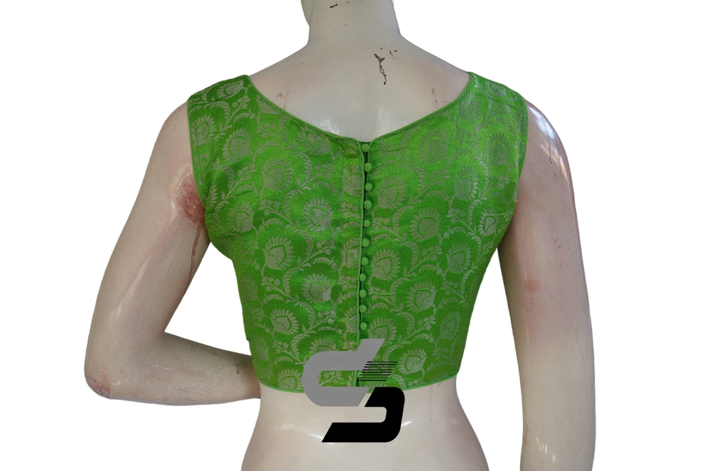 Green Color Brocade silk Readymade saree blouse, Silver Mixed Readymade Blouse - D3blouses