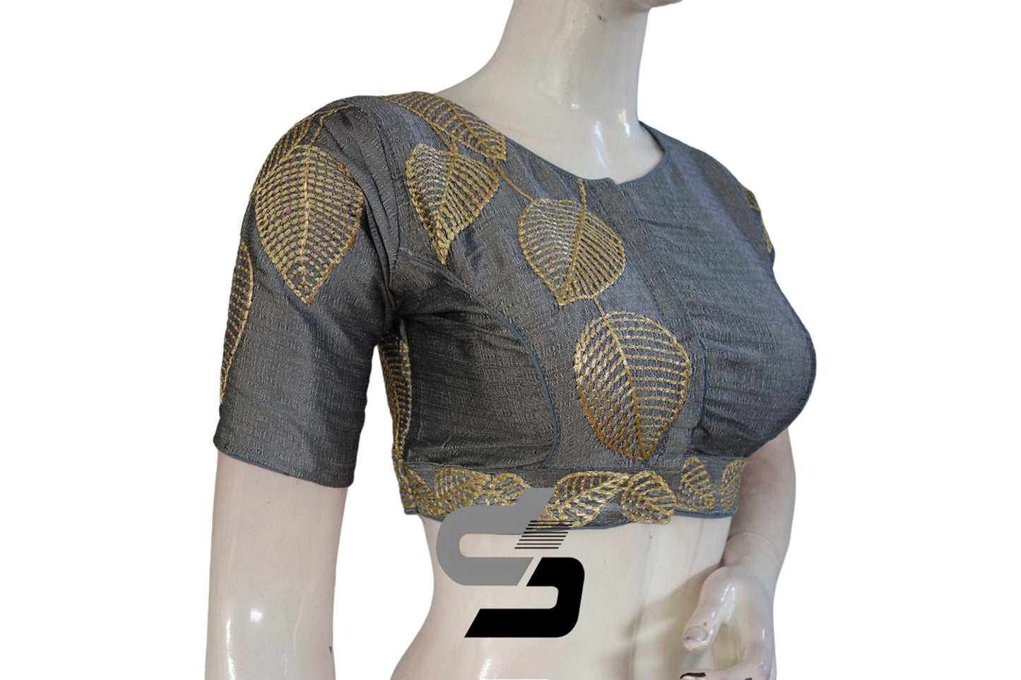 Grey Color Semi Silk Designer, Party Wear Readymade Blouse/ Indian Crop Tops - D3blouses