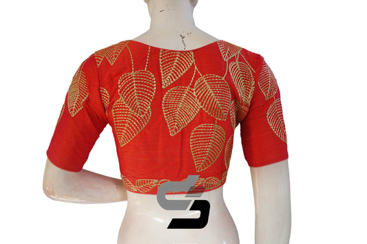 Peach Orange Color Semi Silk Designer, Party Wear Readymade Blouse/ Indian Crop Tops - D3blouses