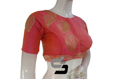 Peach Pink Color Semi Silk Designer, Party Wear Readymade Blouse/ Indian Crop Tops - D3blouses