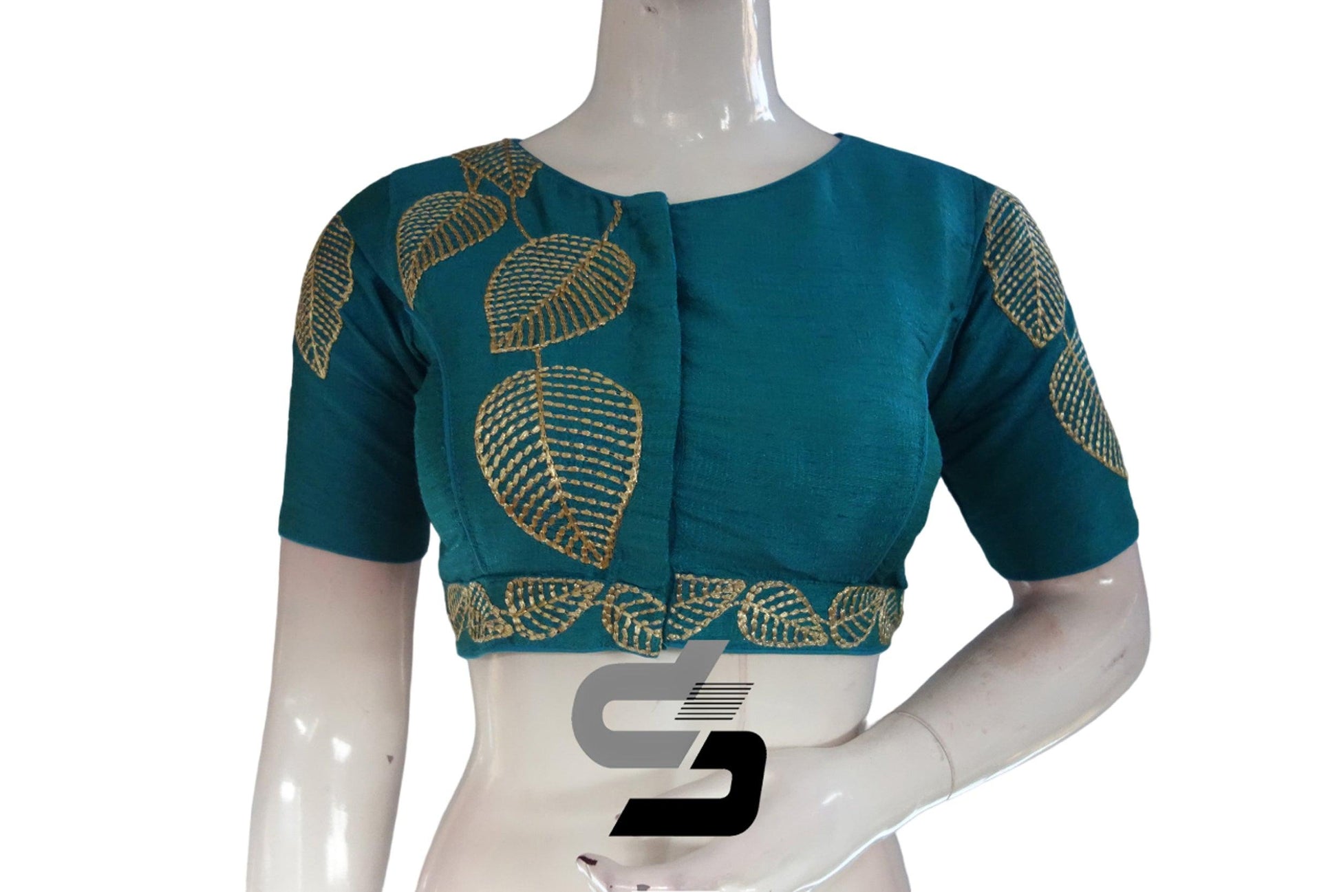 Teal Blue Color Semi Silk Designer, Party Wear Readymade Blouse/ Indian Crop Tops - D3blouses