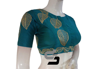 Teal Blue Color Semi Silk Designer, Party Wear Readymade Blouse/ Indian Crop Tops - D3blouses