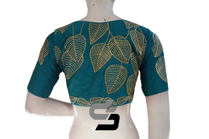 Teal Blue Color Semi Silk Designer, Party Wear Readymade Blouse/ Indian Crop Tops - D3blouses