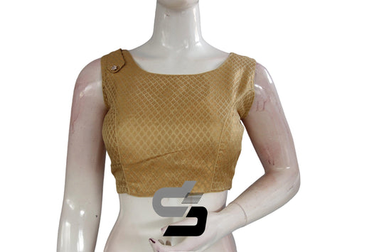 Gold Color Boat Neck Brocade silk Readymade saree blouse, Indian Readymade blouse, Crop top, - D3blouses