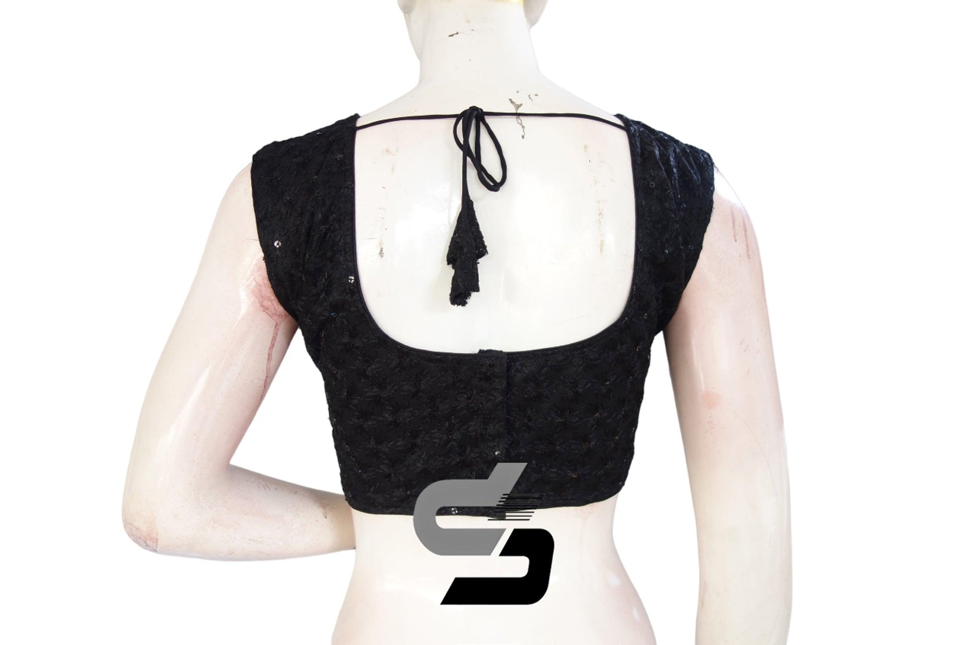 Black Color Netted Sleeveless Readymade Saree Blouse - D3blouses
