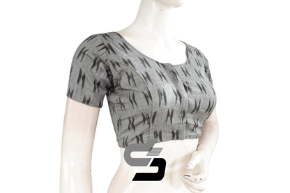 Grey Color Ikkat Cotton Readymade Blouse - D3blouses