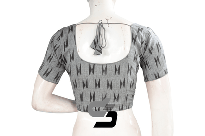 Grey Color Ikkat Cotton Readymade Blouse - D3blouses