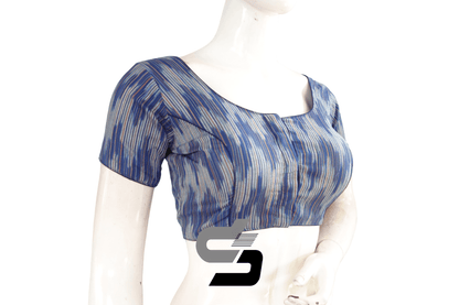 Blue Color Ikkat Cotton Readymade Blouse - D3blouses