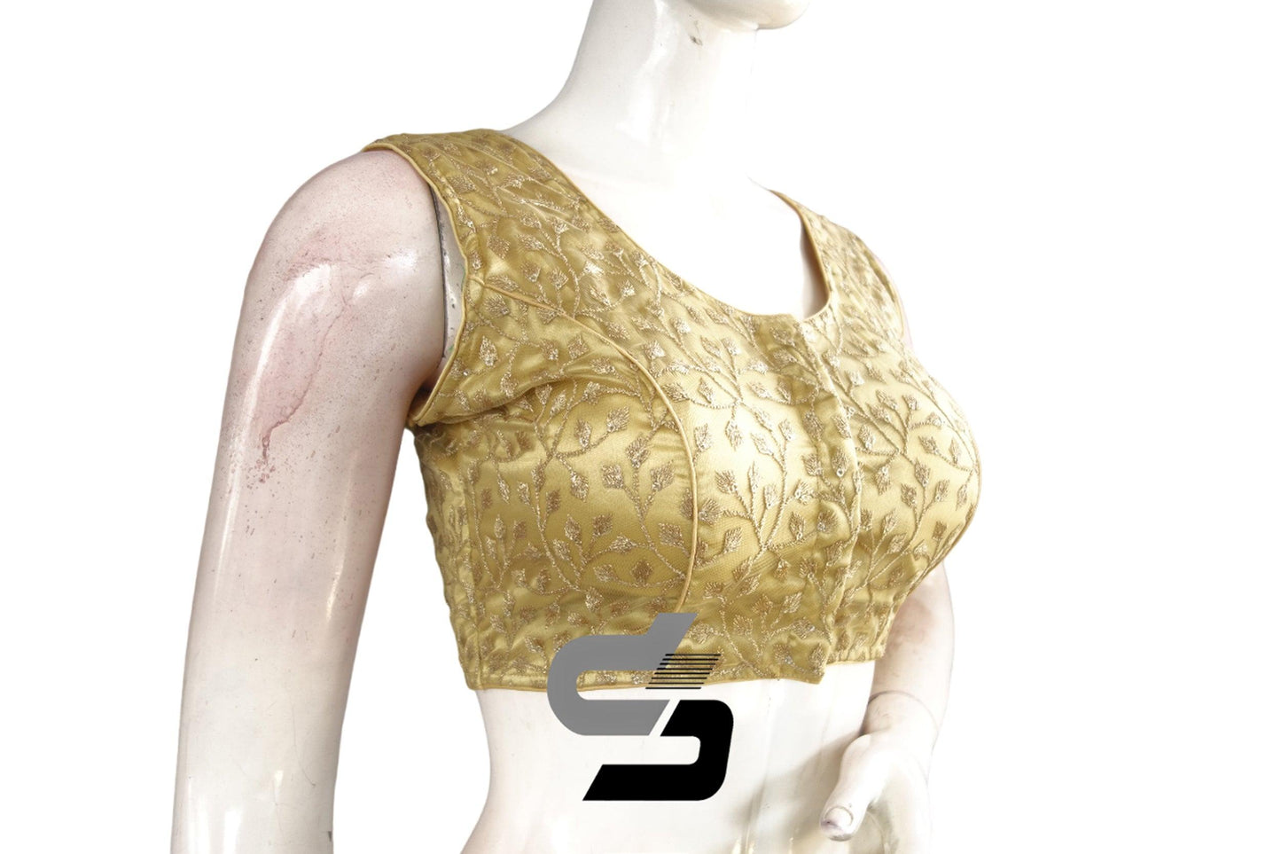 Gold Color Sleeveless Netted Embroidery Designer Party Wear Readymade Blouse/ Indian Crop Tops - D3blouses