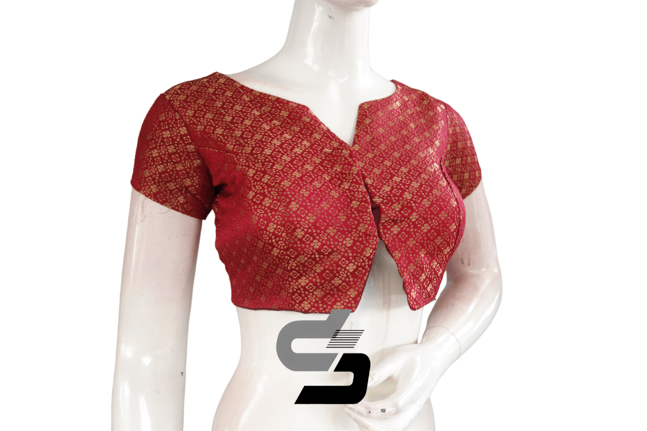 Maroon Color Brocade Designer Party Wear Readymade Blouse/ Indian Crop Tops - D3blouses