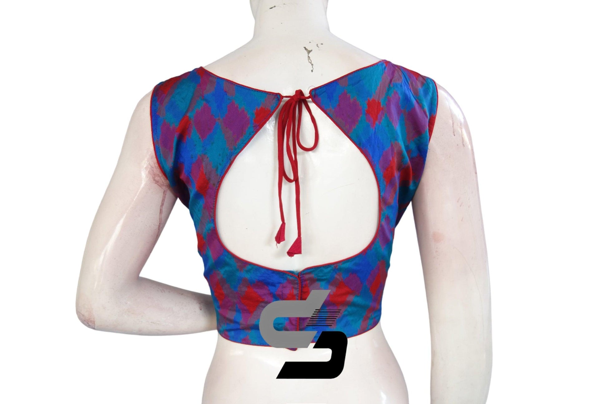 Printed Silk Multi Color Boat neck Designer Readymade Blouse - D3blouses