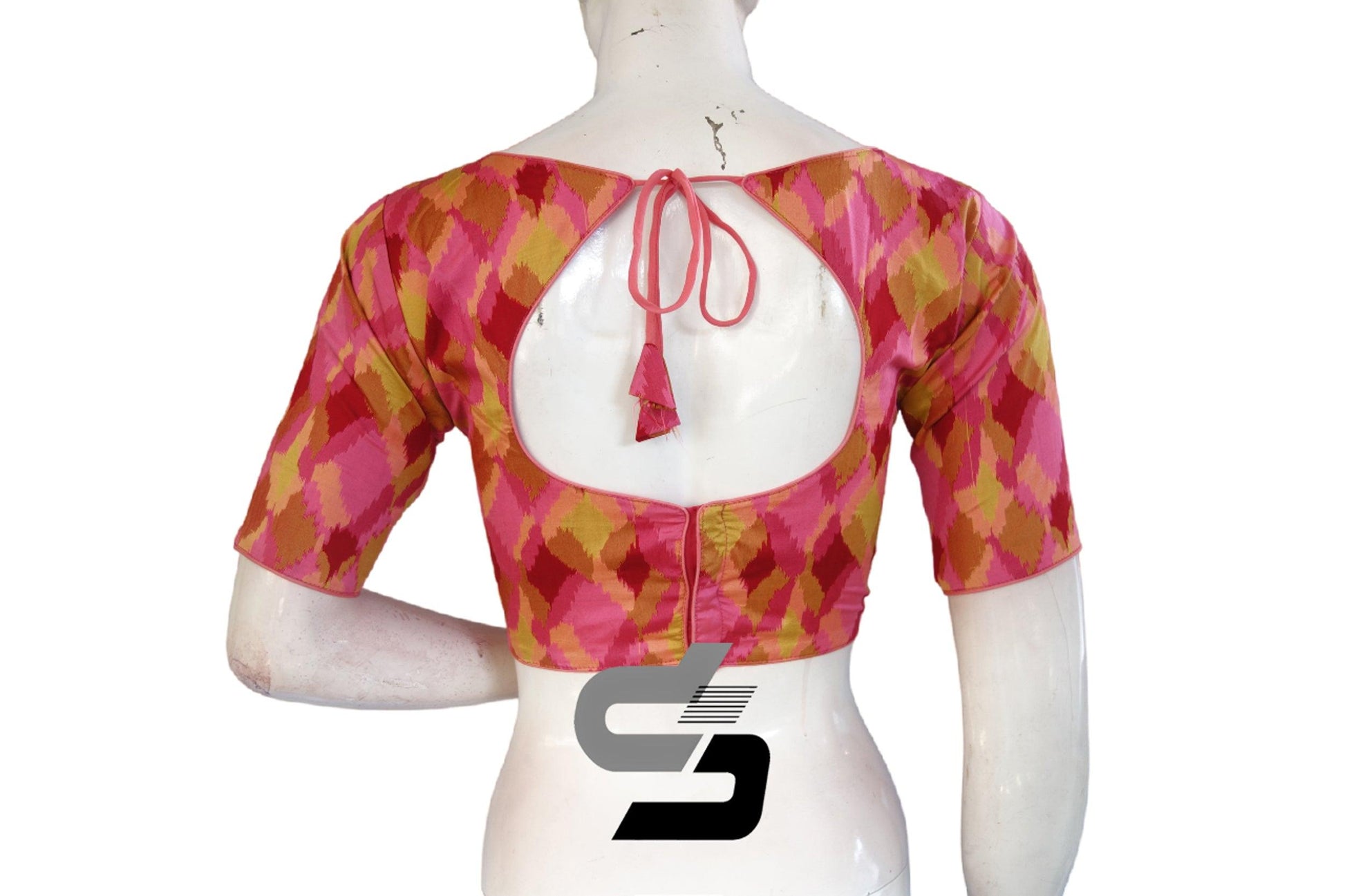 Printed Silk Multi Color Boat Neck Designer Readymade Blouse - D3blouses