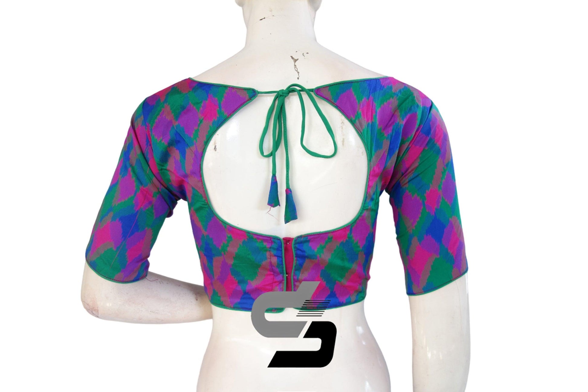 Printed Silk Multi Color Boat Neck Designer Readymade Blouse - D3blouses