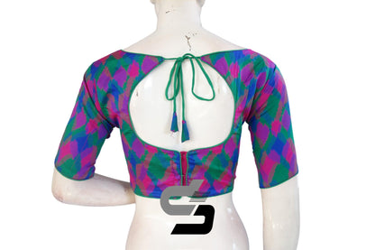 Printed Silk Multi Color Boat Neck Designer Readymade Blouse - D3blouses