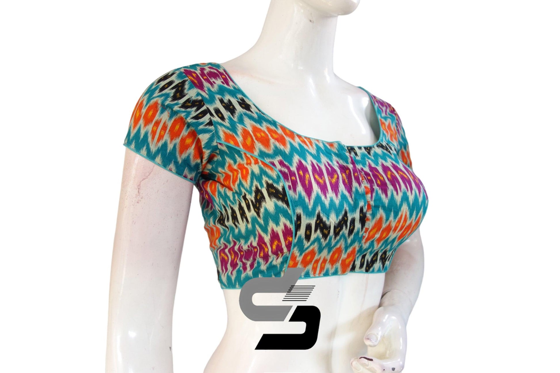 Blue Color Patola Print Cotton Readymade Saree Blouse - D3blouses