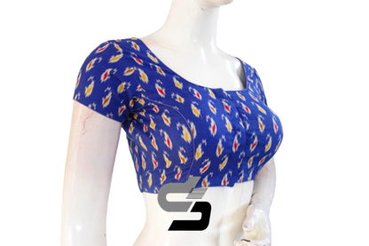 Blue Color Patola Print Cotton Readymade Saree Blouse - D3blouses