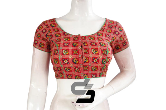 Red Color Patola Print Cotton Readymade Saree Blouse - D3blouses