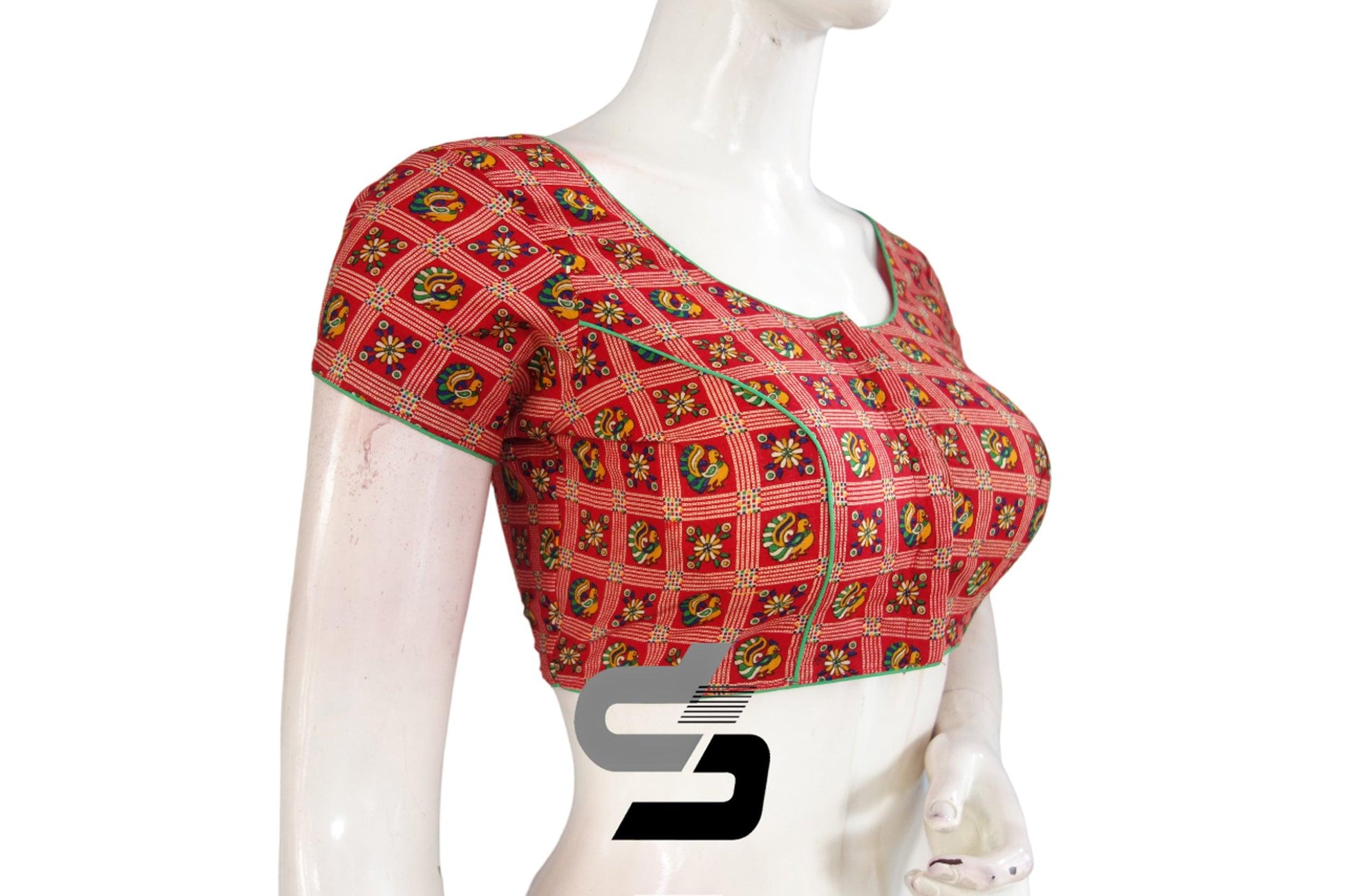 Red Color Patola Print Cotton Readymade Saree Blouse - D3blouses