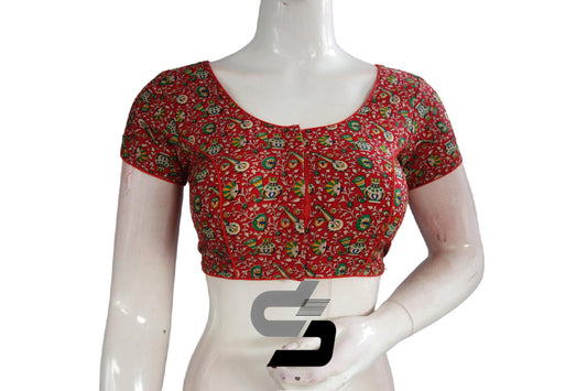 Red Color Patola Print Cotton Readymade Saree Blouse - D3blouses