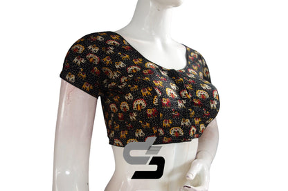 Black Color Patola Print Cotton Readymade Saree Blouse - D3blouses