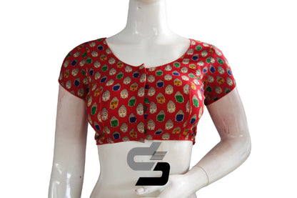 Red Color Patola Print Cotton Readymade Saree Blouse - D3blouses