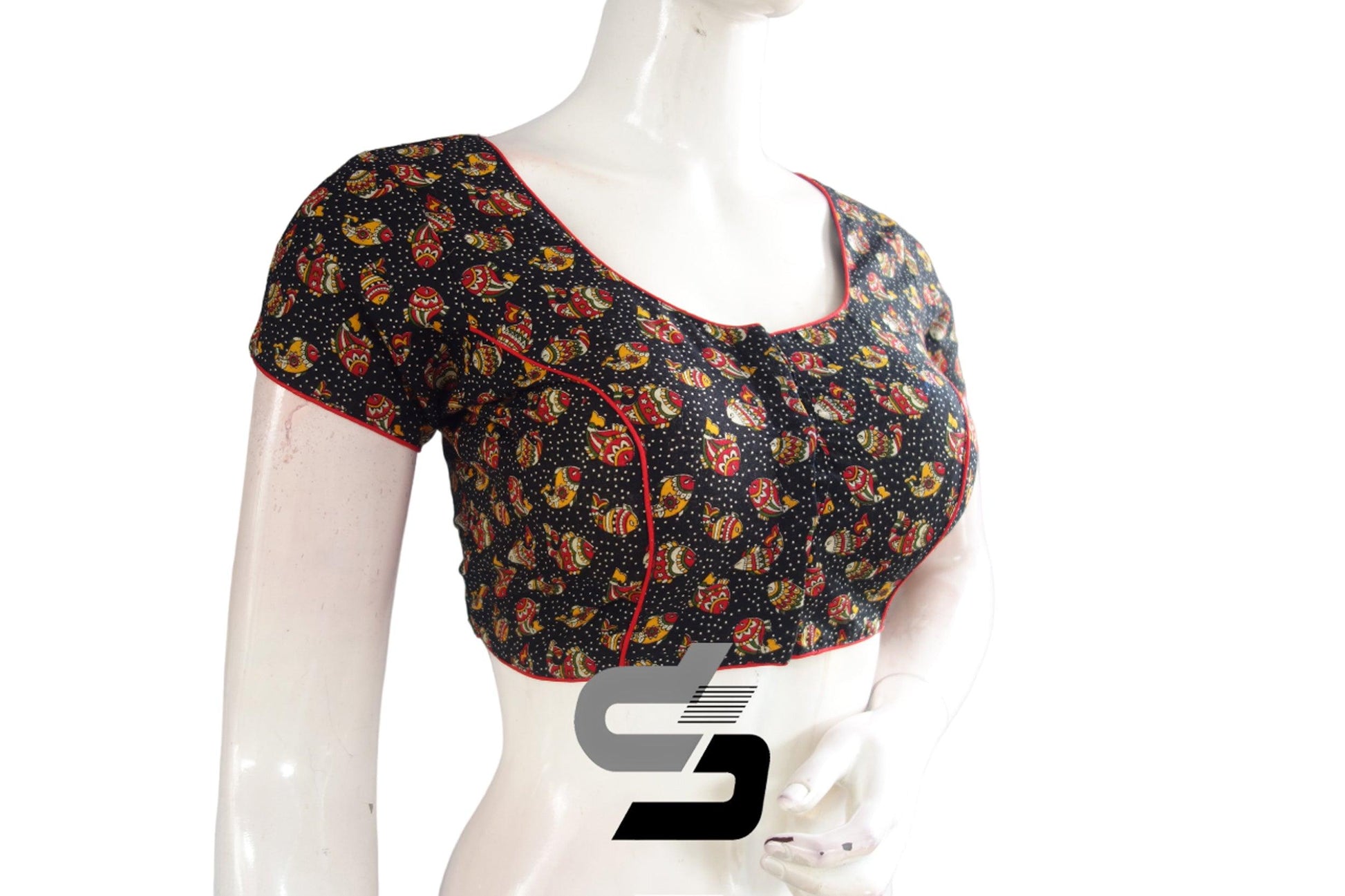 Black Color Patola Print Cotton Readymade Saree Blouse - D3blouses