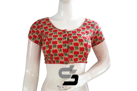 Red Color Patola Print Cotton Readymade Saree Blouse - D3blouses