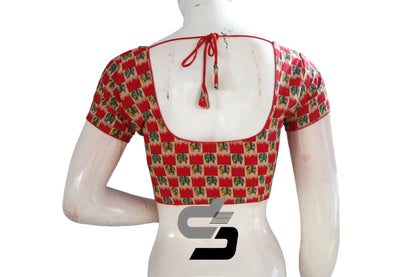 Red Color Patola Print Cotton Readymade Saree Blouse - D3blouses