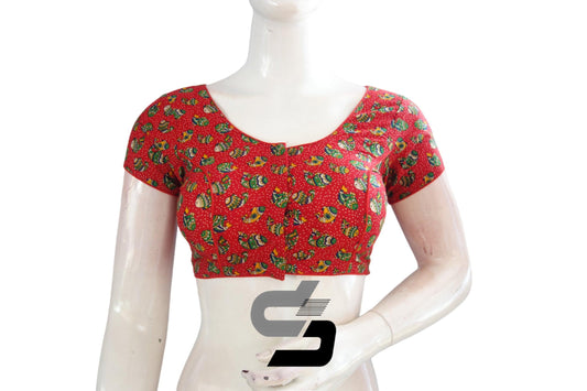 Red Color Patola Print Cotton Readymade Saree Blouse - D3blouses