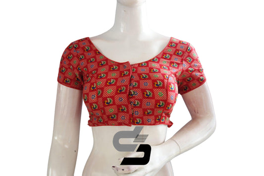 Red Color Patola Print Cotton Readymade Saree Blouse - D3blouses